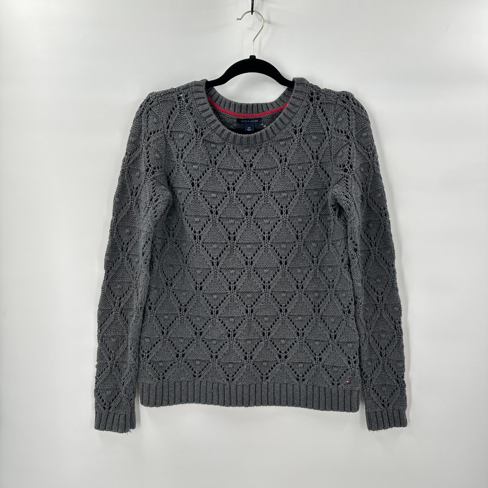 Tommy Hilfiger Open Knit Diamond Pattern Sweater Womens Small Minimalist